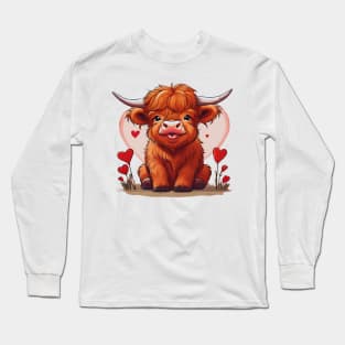 Highland Cow Valentine Day, Baby Highland Cow Farm Animal Long Sleeve T-Shirt